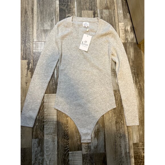 LARNE Wool Knit Bodysuit for Women, Long Sleeve One Piece Thong, Sexy Scoop Neck - Picture 1 of 3